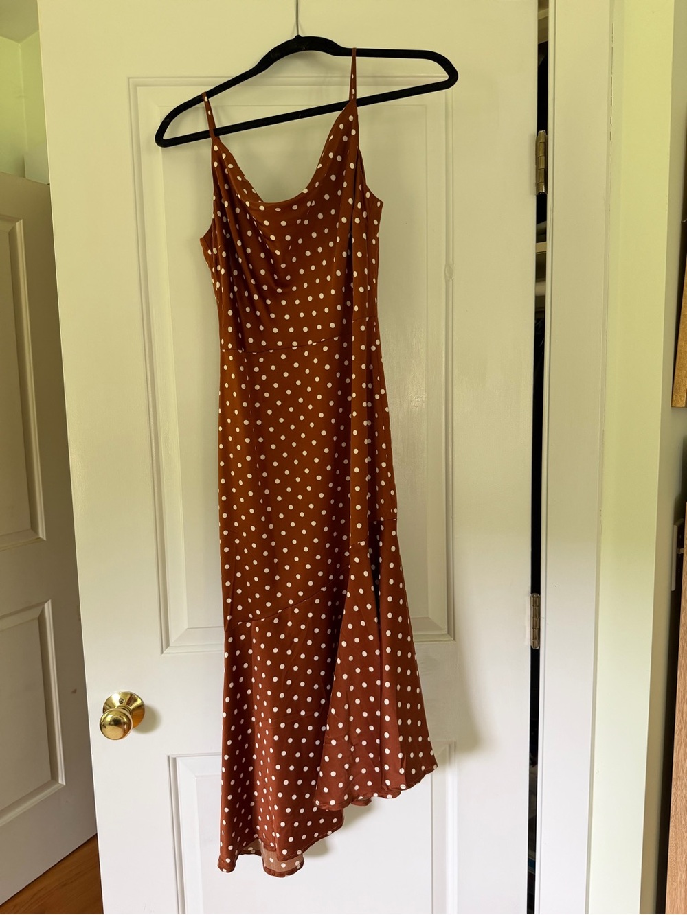 JOA brand Brown Polka Dot Slip Dress - Women's Elegant Spaghetti Strap Dress